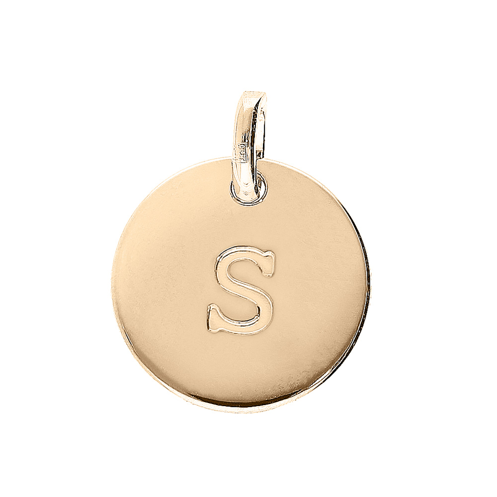 Pendentif en plaqu� or m�daille 12mm gravure lettre alphabet \
