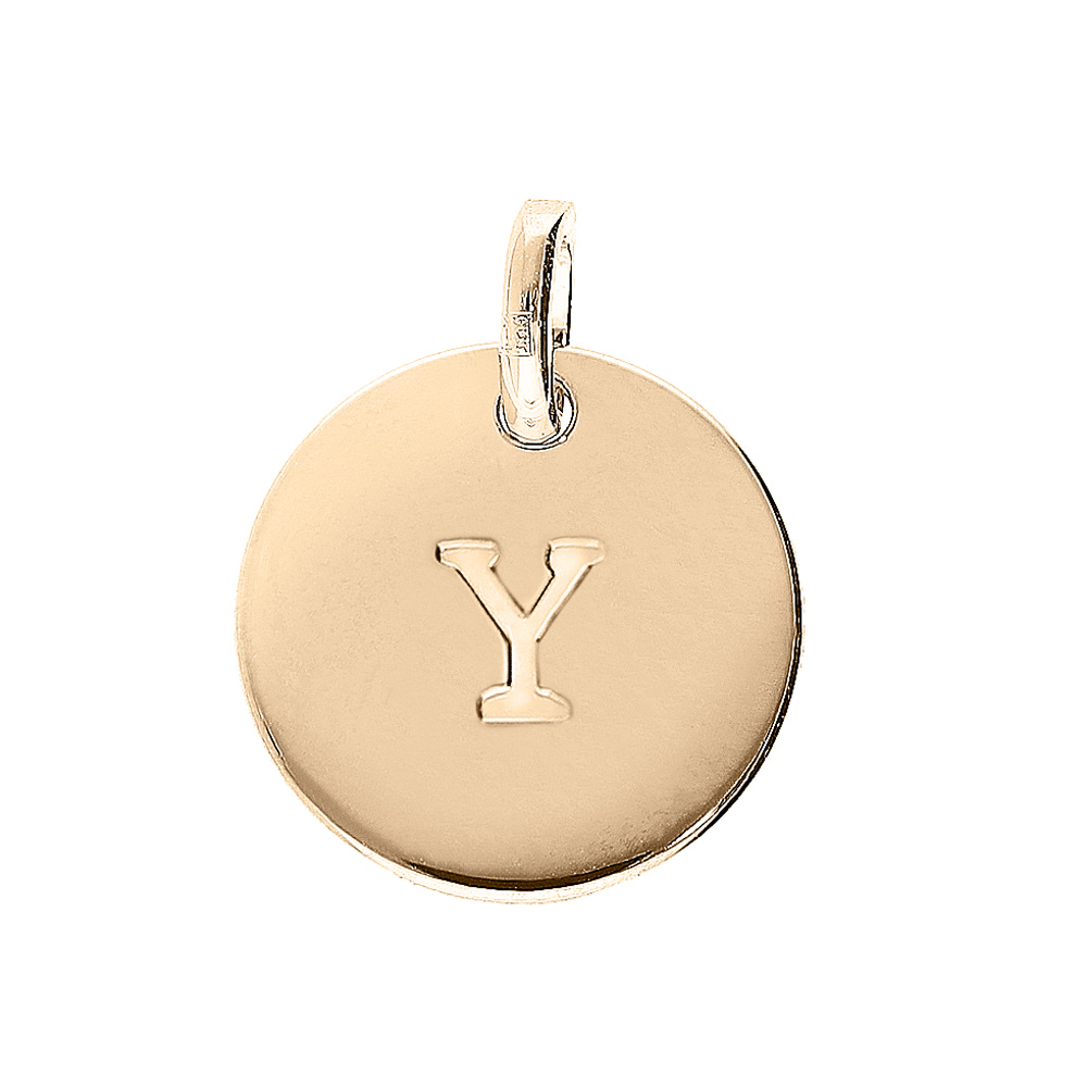 Pendentif en plaqu� or m�daille 12mm gravure lettre alphabet \