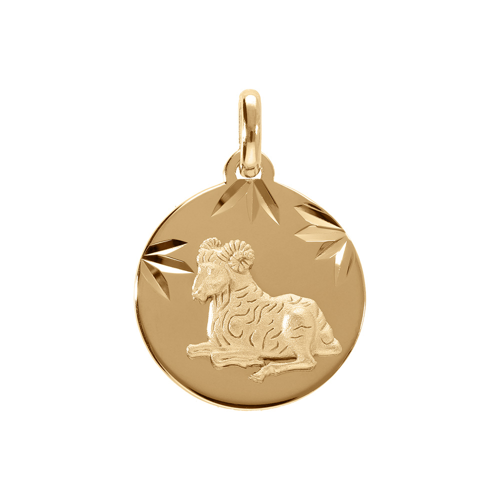 Pendentif en plaqu� or m�daille 15mm diamant� zodiaque b�lier - Vue 1