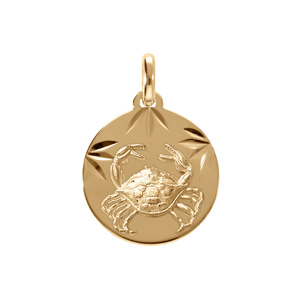 Pendentif en plaqué or médaille 15mm diamanté zodiaque cancer - Vue 1