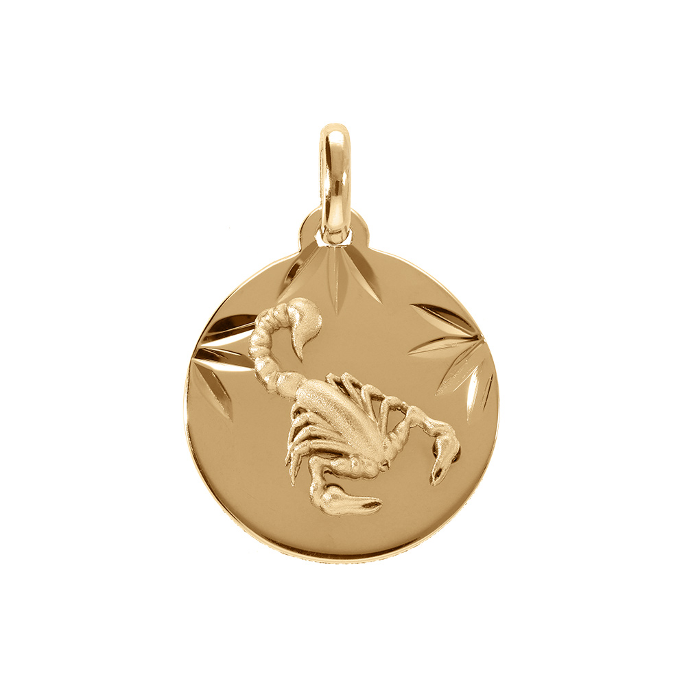 Pendentif en plaqu� or m�daille 15mm diamant� zodiaque scorpion - Vue 1