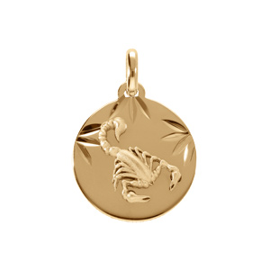 Pendentif en plaqué or médaille 15mm diamanté zodiaque scorpion - Vue 1
