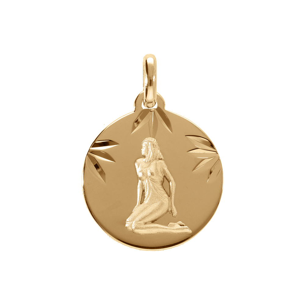 Pendentif en plaqu� or m�daille 15mm diamant� zodiaque vierge - Vue 1