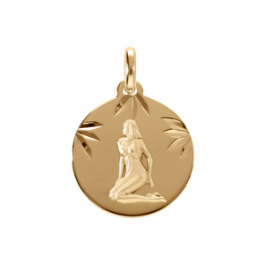 Pendentif en plaqué or médaille 15mm diamanté zodiaque vierge - Vue 1