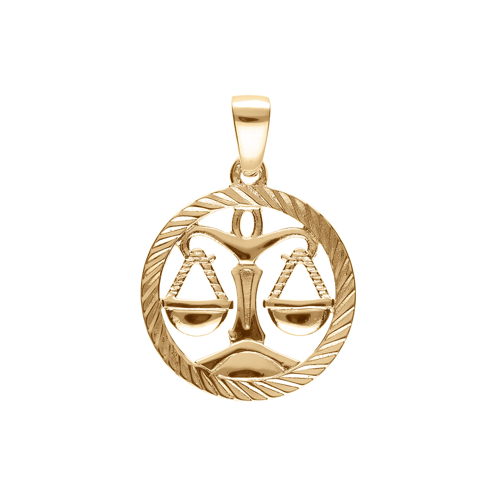 Pendentif en plaqu� or m�daille 15mm stri�e zodiaque balance decoup�e - Vue 1