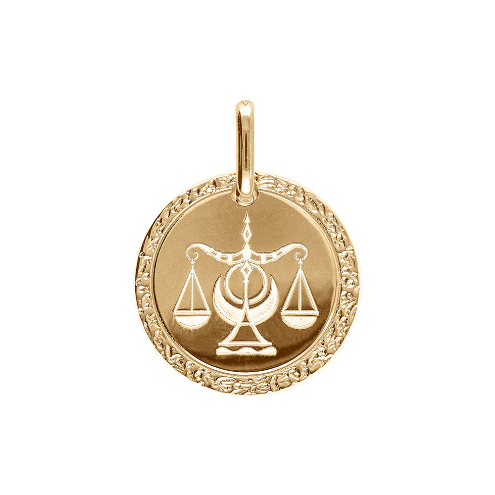 Pendentif en plaqu� or m�daille 15mm zodiaque balance - Vue 1