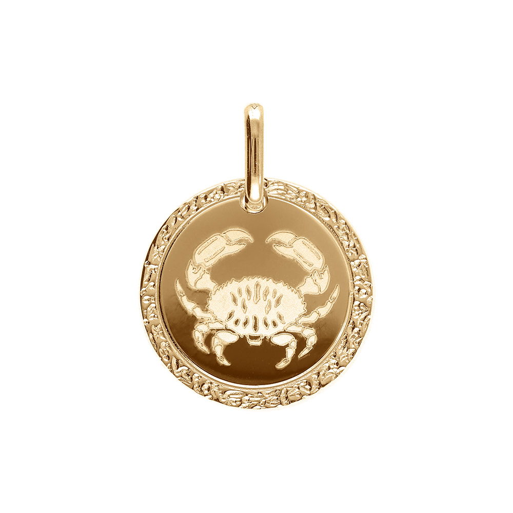 Pendentif en plaqu� or m�daille 15mm zodiaque cancer - Vue 1