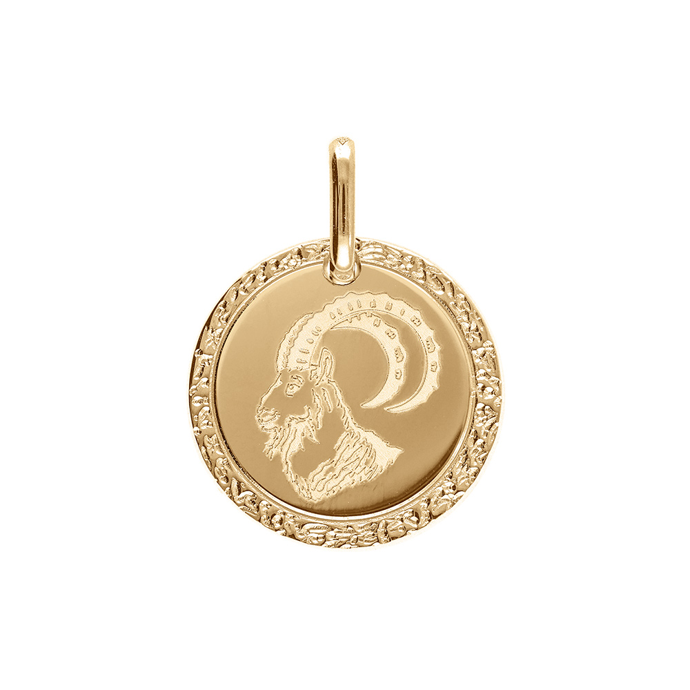 Pendentif en plaqu� or m�daille 15mm zodiaque capricorne - Vue 1