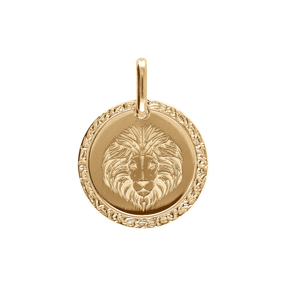Pendentif en plaqu� or m�daille 15mm zodiaque lion - Vue 1