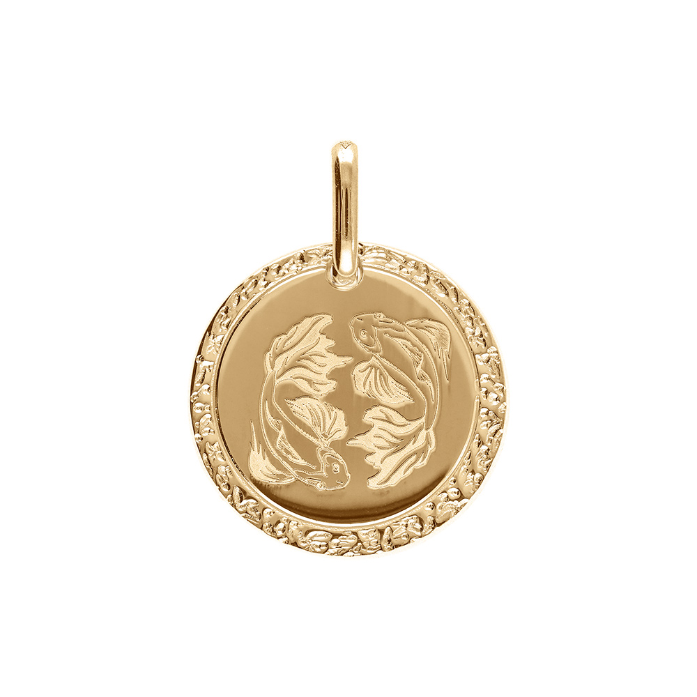 Pendentif en plaqu� or m�daille 15mm zodiaque poisson - Vue 1