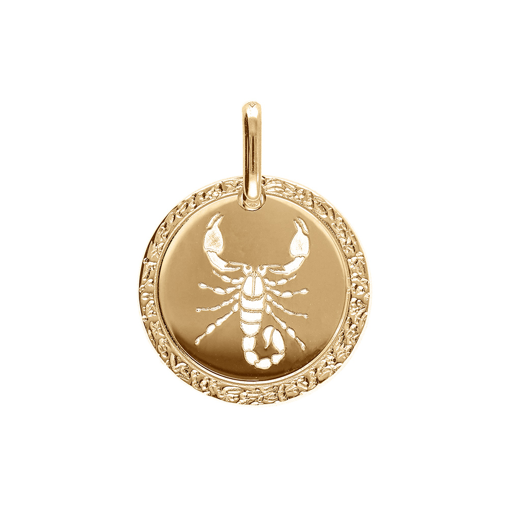 Pendentif en plaqu� or m�daille 15mm zodiaque scorpion - Vue 1