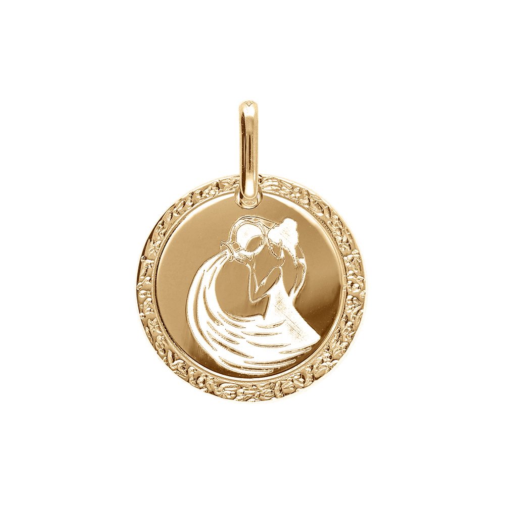 Pendentif en plaqu� or m�daille 15mm zodiaque verseau - Vue 1
