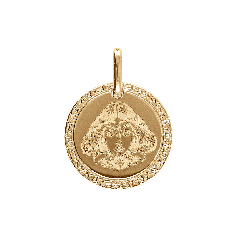 Pendentif en plaqu� or m�daille 15mm zodiaque vierge - Vue 1