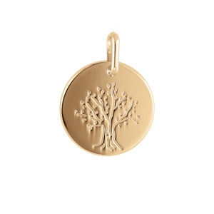 Pendentif en plaqu or mdaille avec arbre de vie grav - diamtre 16mm - Vue 1