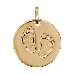 Pendentif en plaqu or mdaille avec empreintes de pieds - diamtre 18mm - Vue 1