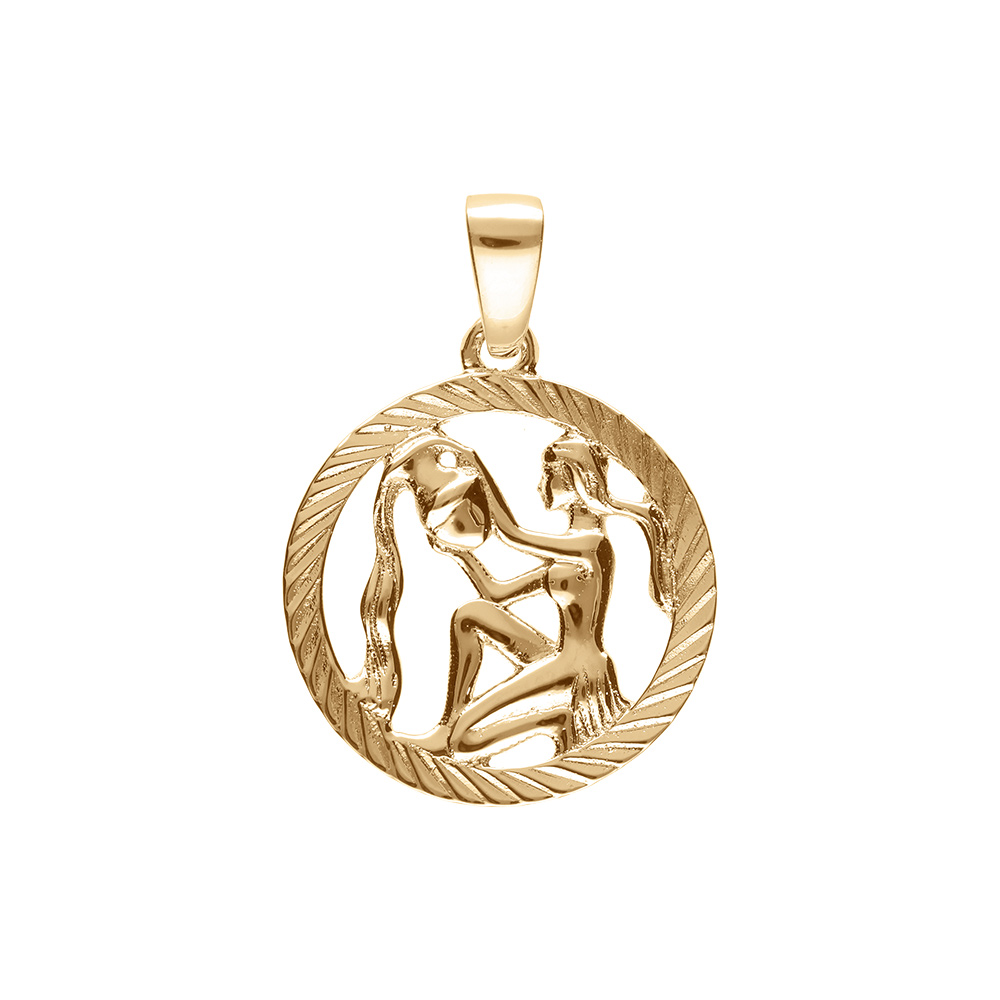 Pendentif en plaqu� or m�daille stri�e 15mm zodiaque verseau decoup� - Vue 1