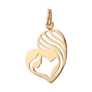 Pendentif en plaqué or médaillon cœur mère et l\'enfant tête a tête - Vue 1