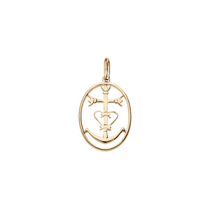 Pendentif en plaqu or oval avec croix Camarguaise - Vue 1