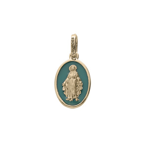 Pendentif en plaqu or ovale Miraculeuse sur fond vert - Vue 1