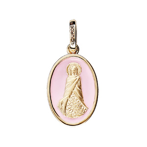 Pendentif en plaqu or ovale Sainte Sara fond rose ple - Vue 1