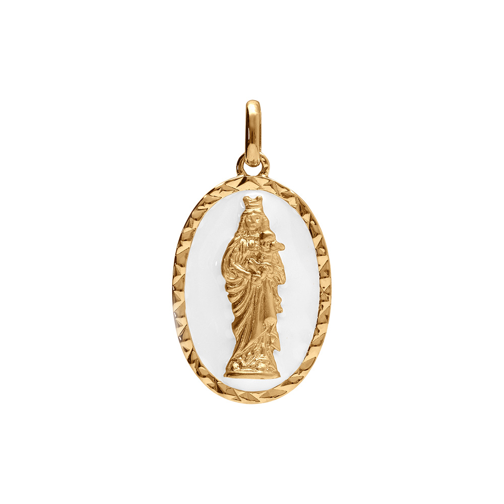 Pendentif en plaqu� or ovale vierge et l\'enfant 20mmx13mm fond blanc - Vue 1