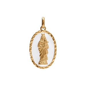 Pendentif en plaqué or ovale vierge et l\'enfant 20mmx13mm fond blanc - Vue 1