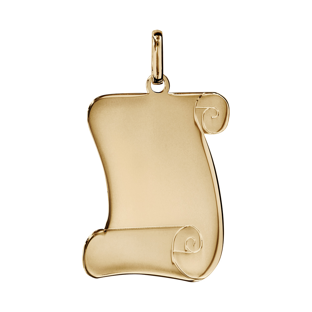 Pendentif en plaqu� or parchemin � graver grand mod�le 25mm X 35mm - plaque fine - Vue 1