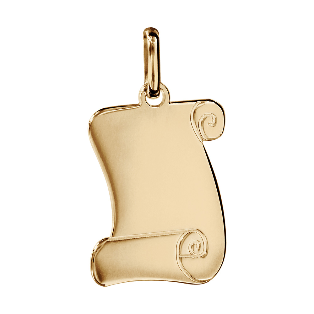 Pendentif en plaqu� or parchemin � graver moyen mod�le 23mm X 30mm - plaque fine - Vue 1