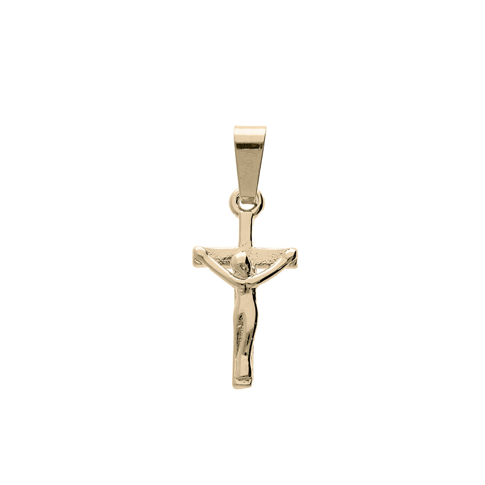 Pendentif en plaqu� or petite croix avec motif simple J�sus Christ sur la croix - Vue 1