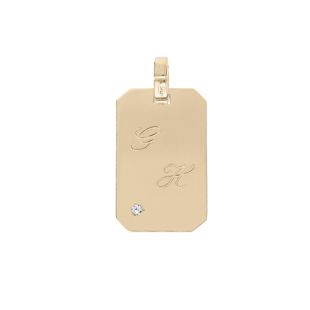 Pendentif en plaqu� or plaque G.I 20*11mm pans coup�s � graver avec oxyde blanc serti - Vue 1