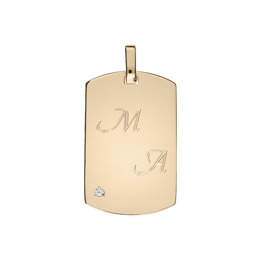 Pendentif en plaqu� or plaque G.I 25*14mm � graver avec oxyde blanc serti - Vue 1