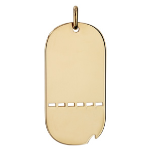 Pendentif en plaqué or plaque G.I. arrondie trouée avec encoche grand modèle 50mm X 26mm - plaque fine - Vue 1