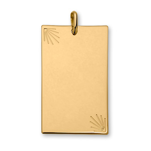 Pendentif en plaqué or plaque G.I. rectangulaire avec diamantage étoilé dans 2 angles - très grand modèle 30mm X 49mm - plaque fine - Vue 1