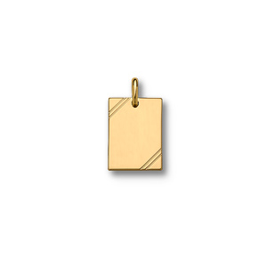 Pendentif en plaqu or plaque G.I. rectangulaire  graver avec striures dans 2 angles - dimensions 20mm X 15mm - plaque fine - Vue 1