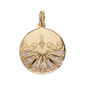 Pendentif en plaqué or rond avec oxydes blancs sertis - Vue 1