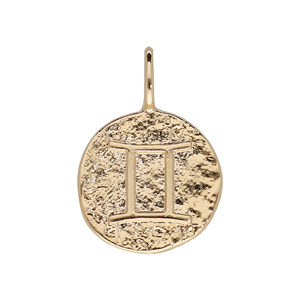 Pendentif en plaqué or rond martelé zodiaque Gémeaux - Vue 1