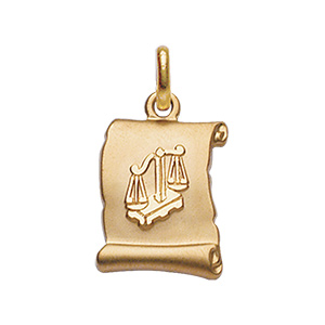 Pendentif en vermeil brillant  parchemin  fond sable zodiaque balance