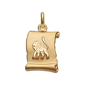 Pendentif  en vermeil brillant  parchemin  fond sable zodiaque lion