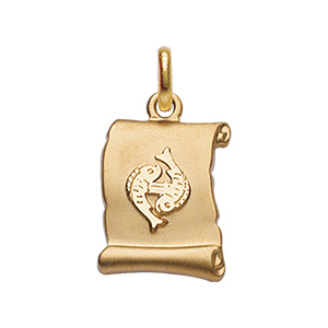 Pendentif  en vermeil brillant  parchemin  fond sable zodiaque poisson