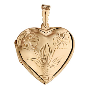 Pendentif en vermeil cassolette coeur avec gravure de fleurs sur le dessus - possibilité d\'insérer 1 ou 2 photos droite et gauche - Vue 1