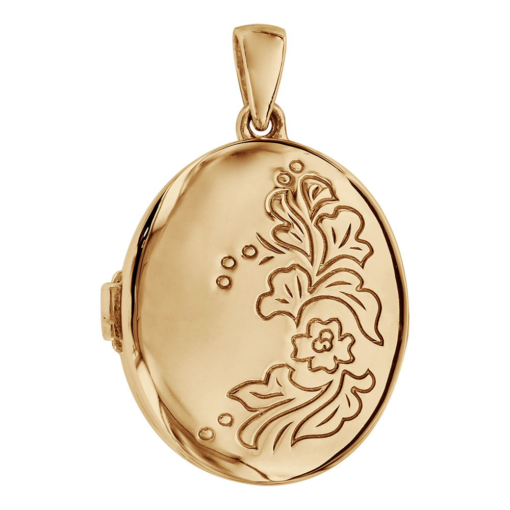 Pendentif en vermeil cassolette ovale avec fleur grav�es - Vue 1