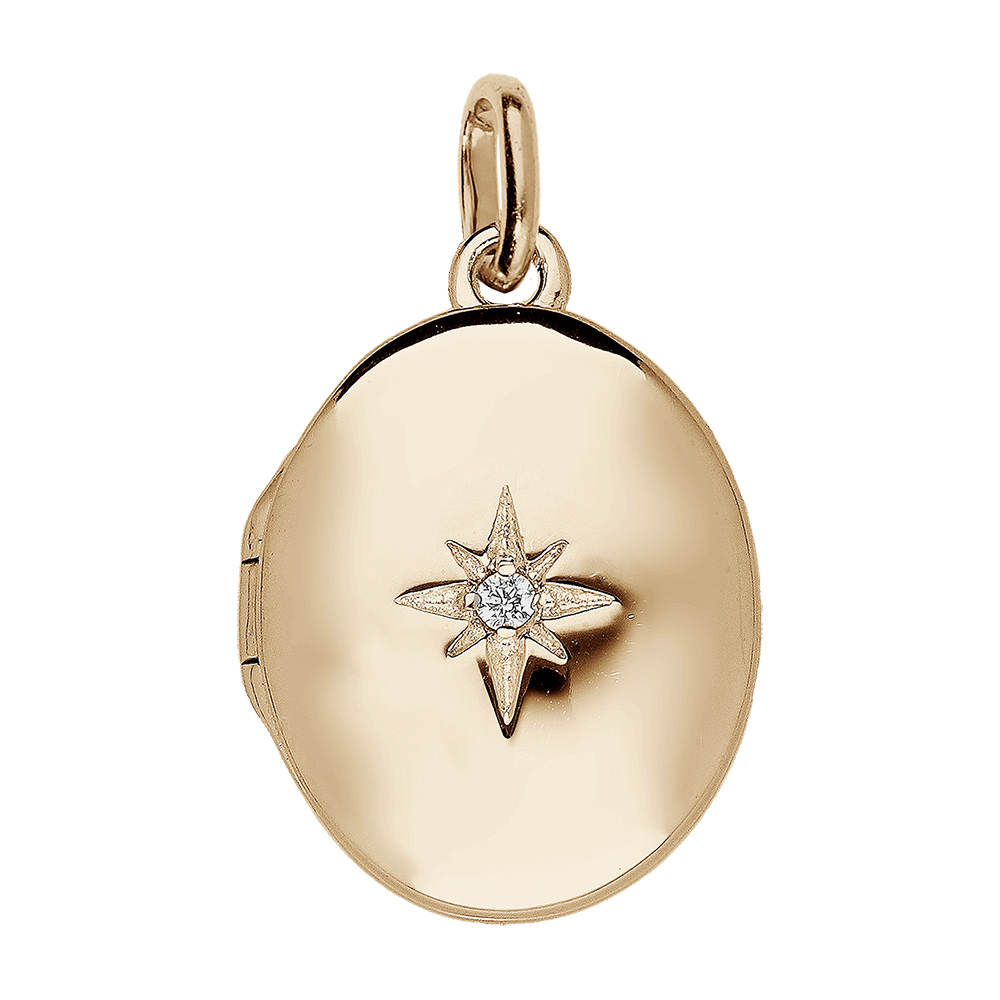 Pendentif en vermeil cassolette ovale avec un oxyde blanc serti - petit mod�le - Vue 1