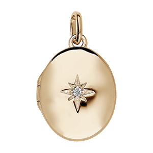 Pendentif en vermeil cassolette ovale avec un oxyde blanc serti - petit mod�le