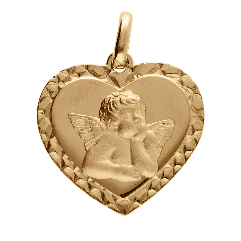 Pendentif en vermeil coeur contour diamant� avec Ange - Vue 1