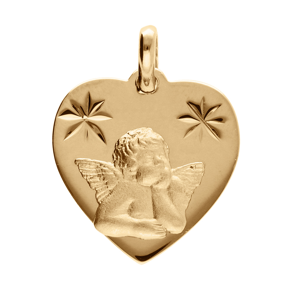 Pendentif en vermeil coeur diamantage �toil� en haut avec Ange - Vue 1
