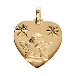 Pendentif en vermeil coeur diamantage �toil� en haut avec Ange