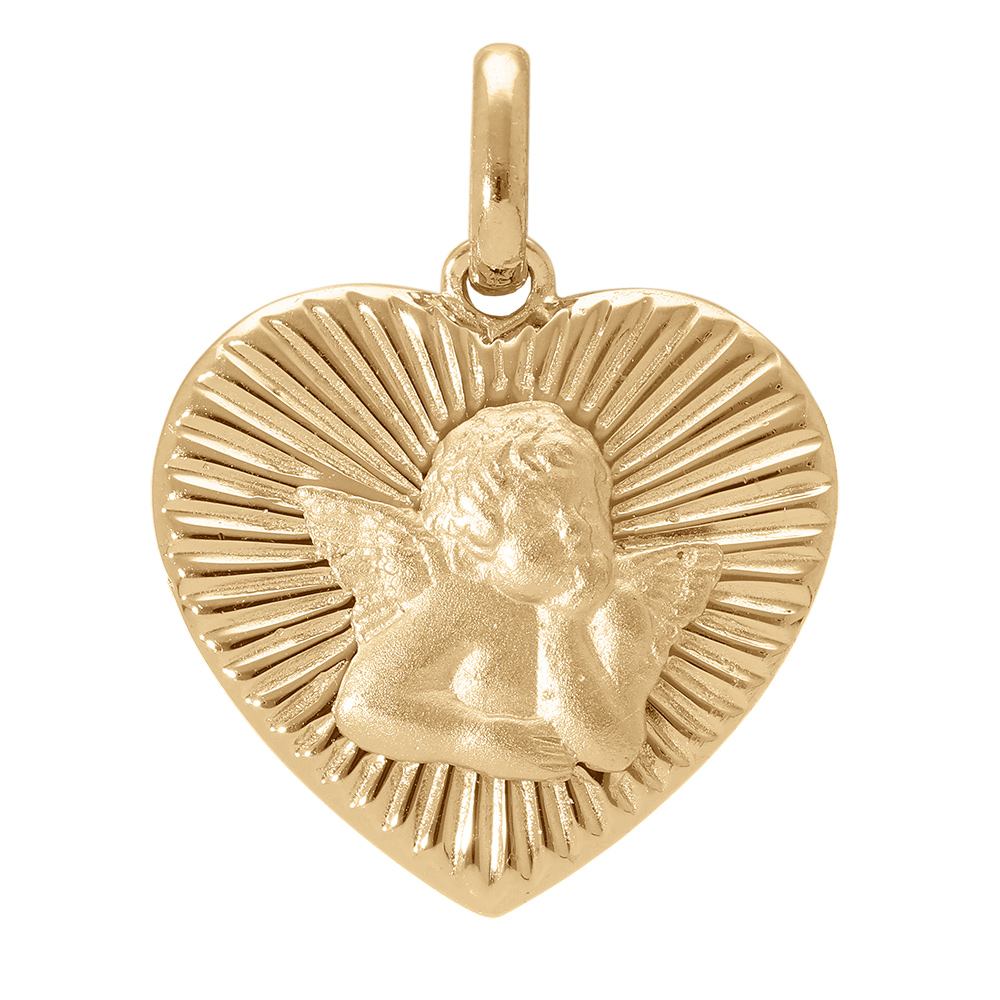 Pendentif en vermeil coeur rayonnant  diamant� avec Ange - dim 15 x 16 - Vue 1