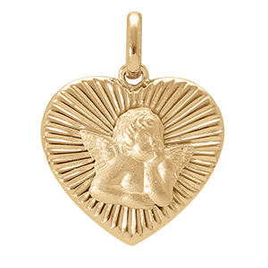 Pendentif en vermeil coeur rayonnant  diamant� avec Ange - dim 15 x 16