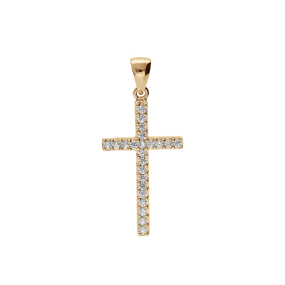 Pendentif en vermeil croix avec oxydes blancs 25 x 14mm - Vue 1