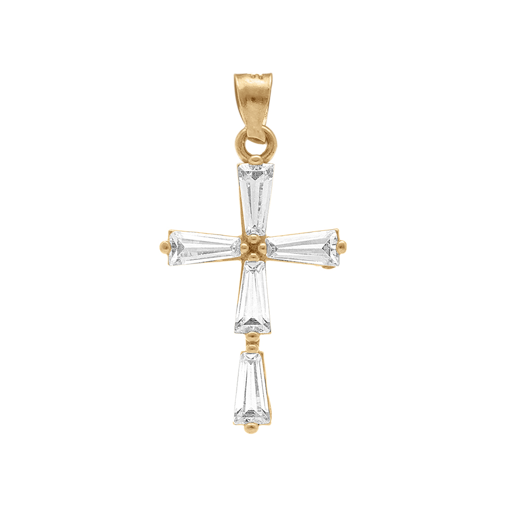 Pendentif en vermeil croix avec oxydes blancs baguette - 20mm x 12mm - Vue 1